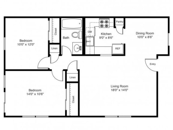 Taymil Francis Crossing 2 Bedroom 1 Bathroom Floor Plan